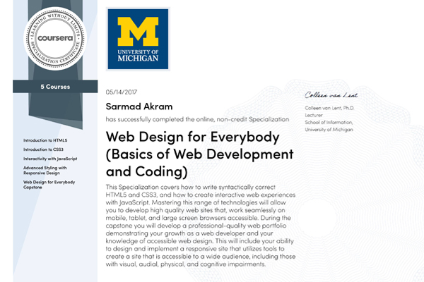 Web Development & Coding Specialization University of Michigan